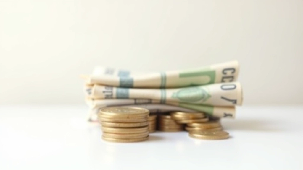 Monety i banknoty rozłożone na białym tle